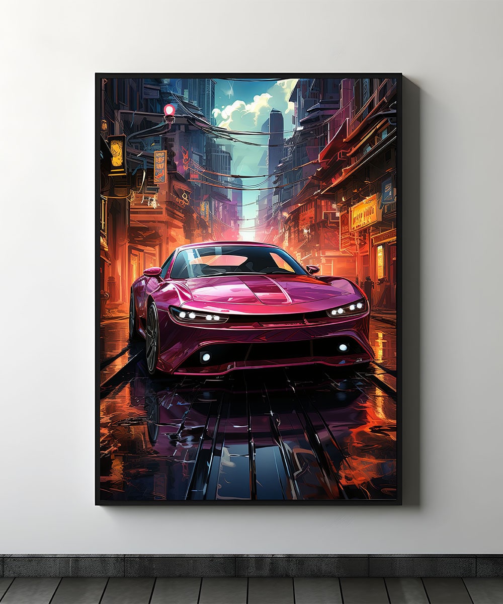 A futuristic cyberpunk car - Framed poster - Myllao Creativity