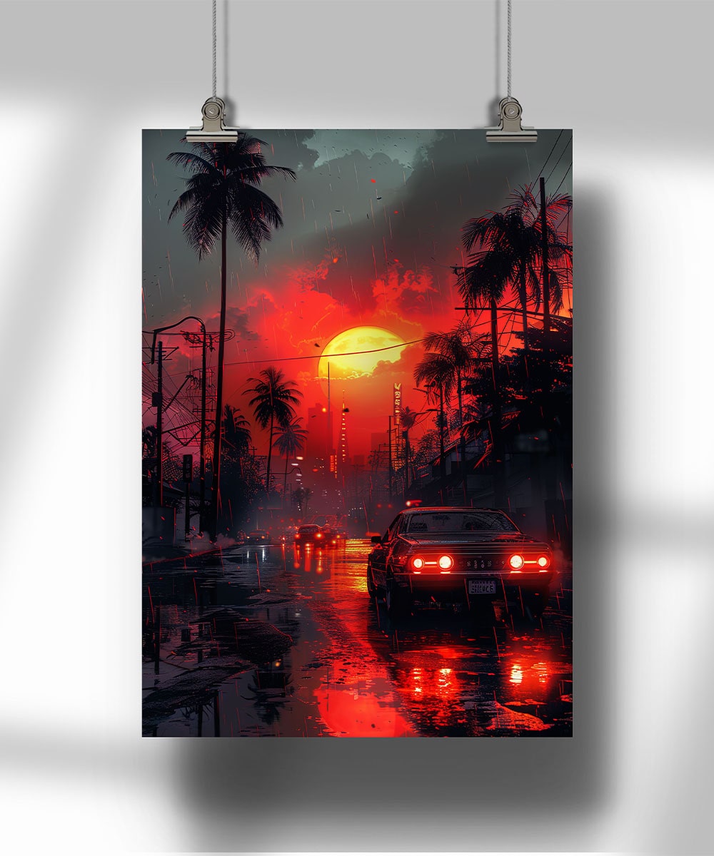 Car in a sunset city - Poster - Myllao Creativity