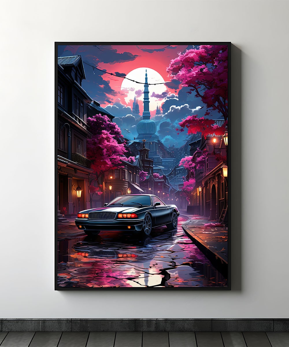 Fantastic landscape car - Framed poster - Myllao Creativity