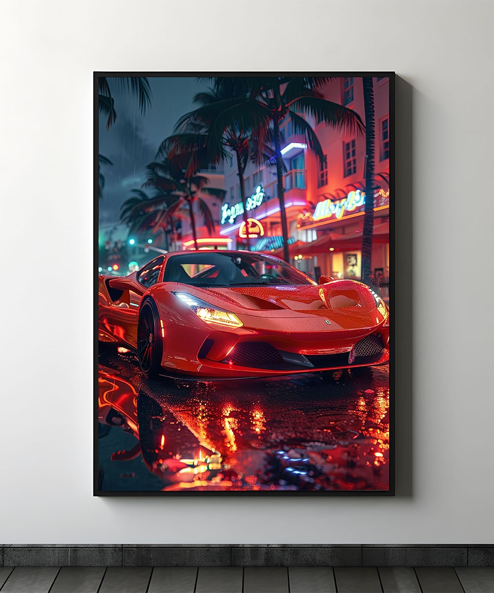 Supercar by night in Miami Beach - Framed poster - Myllao Creativity