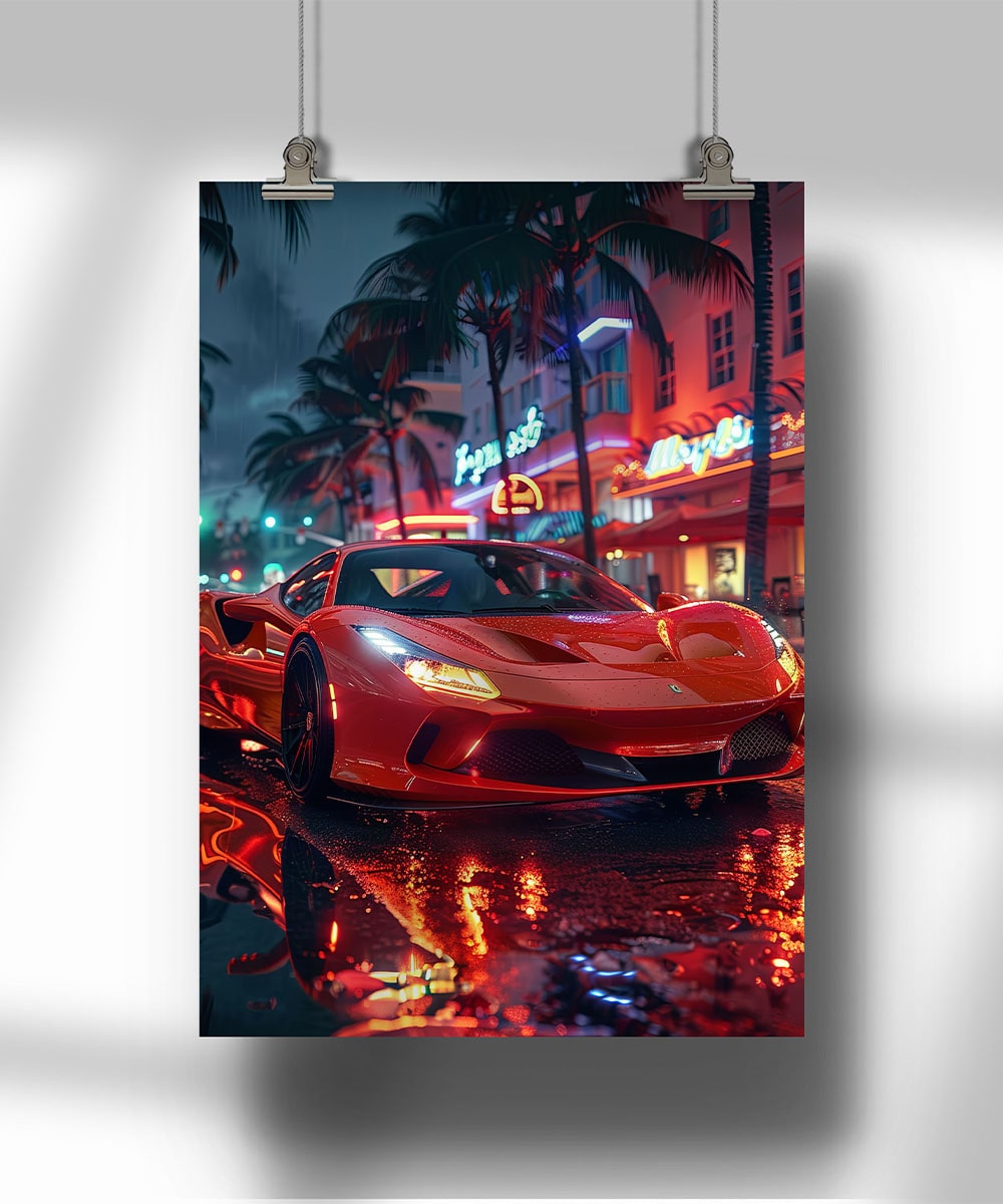 Supercar by night in Miami Beach - Poster - Myllao Creativity